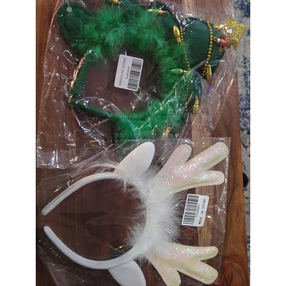 Two Kids Christmas Headbands:‎ Tree and Antlers party hats